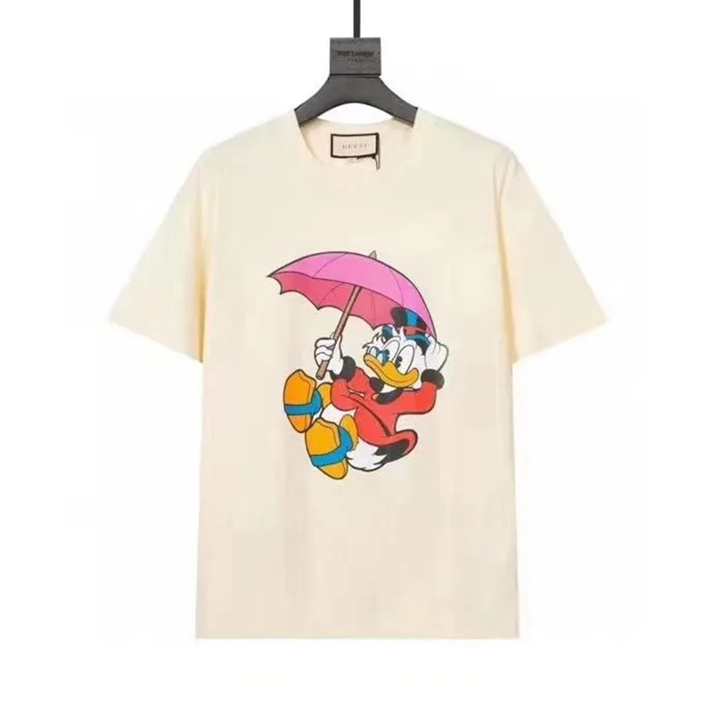 GG x ディズニー コンボ ブランド服  Tシャツ丸首 ドナルドダック柄 gg 半袖 黒白色t-shirt コピー パロディ