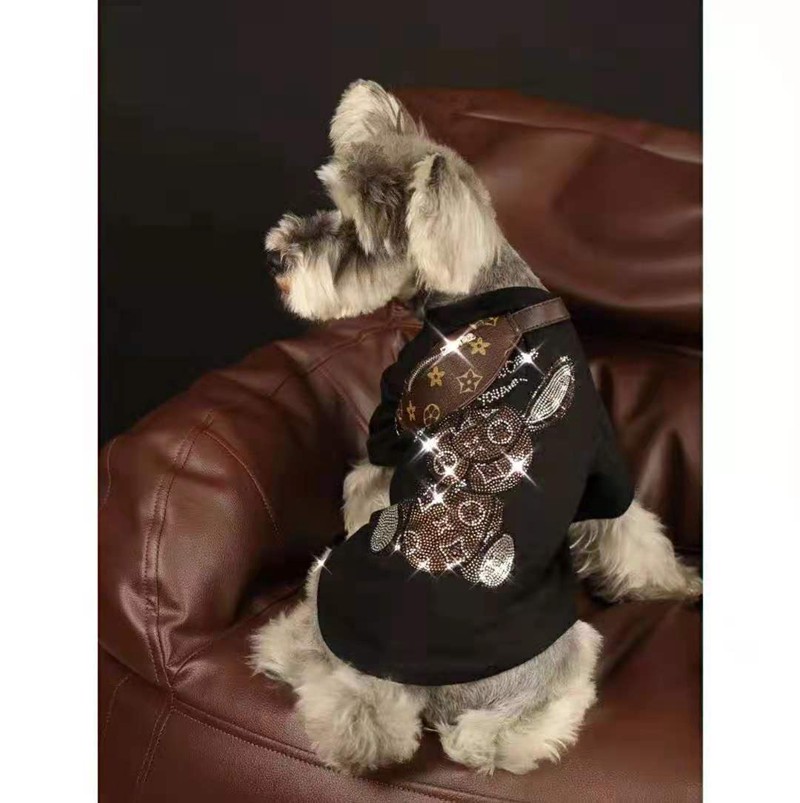 ヴィトンLVペット服 Tシャツ 白黒色 犬の洋服 キラキラ兎 綿製 