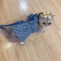 GG ブランド風 デニム猫服 ワンちゃん用 犬 ドッグウェア ペット服リード付き チワワ ダックス トイプードル マルチーズ  夏服 傷なめ防止 抜け毛対策 小型犬 ペット服  デニムスカート花付きかわいい簡単脱着式 ソフト お散歩 春 秋