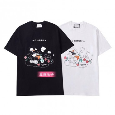 GG＆デズニー限定 Tシャツ 半袖 夏 綿 丸首 コットン100％ レディース おしゃれ 黒 白 ゆったり ふわふわ 薄手ファッション メンズ ドナルドダック柄 かわいい衣装 トップスカプル カップル対応 柔らかい 快適 S-4XL