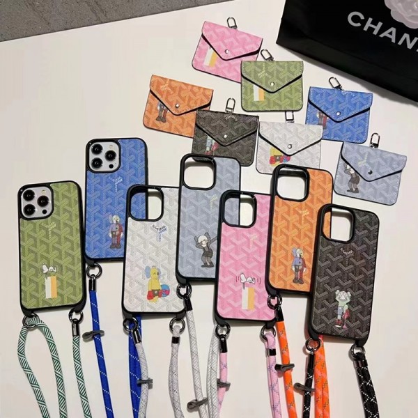 Goyard ゴヤールブランドiphone 14 plus 15 pro maxケースiphone 15/14 pro/15 pro max xs/8/7 plusカバー ストラップ付 カード入れiphone 14 15 plusケースアイフォン 15 14カバースタンド付きセレブ愛用全機種対応ハイブランドケース パロディ