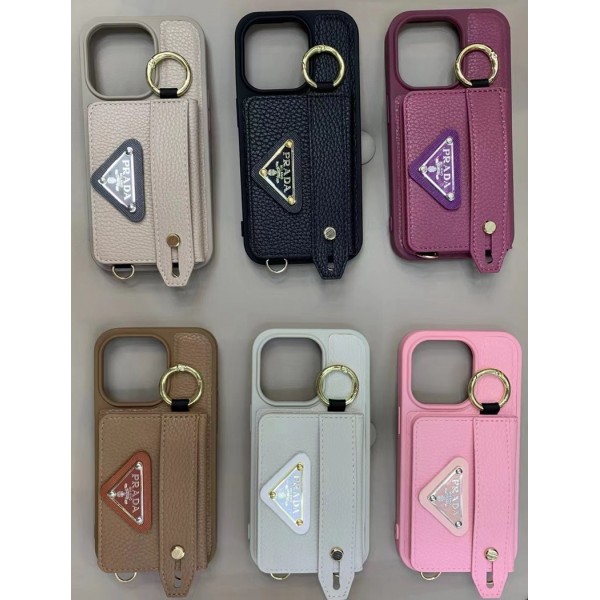 Prada プラダ ブランド iphone 14/14 pro/14 pro maxケース インスタ風 ハンドバンド付き カード入れ レザー アイフォン14/13/12/11カバー スタンド付き コピー レディース メンズ