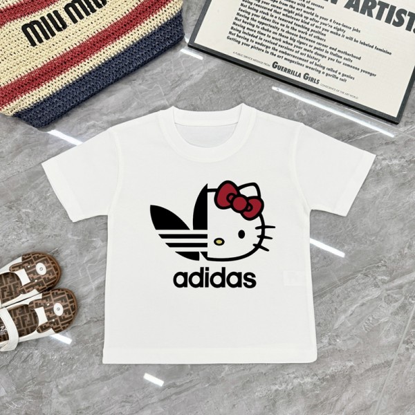 ハイブランドAdidas ハローキティ子供半袖tシャツ男女兼用tシャツ ユニセック 90¬160cm S¬3XL アディダスペアルックＴシャツ ブランド 綿100%で型崩れしにくくよれにくいハイブランドアディダス夏Tシャツ