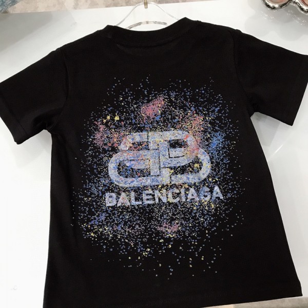 ブランドバレンシアガ親子ウェア Balenciagaペアルック tシャツ  S¬3XL 可愛い おそろい 親子服 半袖Ｔシャツ ペアルック 白 黒 柔らかい シンプル 子供服90¬160CM ベビー 
