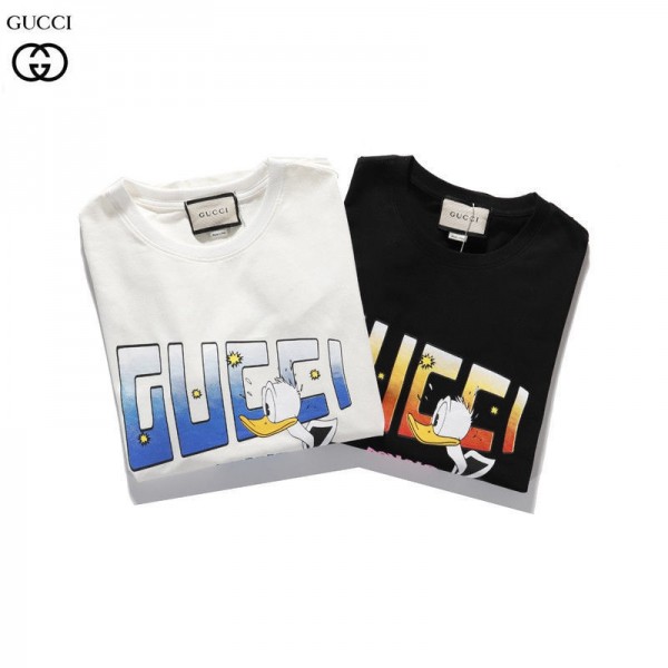 GG&ディズニー コラボ Tシャツ 半袖 ドナルドダック柄 トップス コットン製 かわいい ggブランド おしゃれ 半袖 丸首 カップル愛用 お洒落 黒白二色 メンズ レディース 