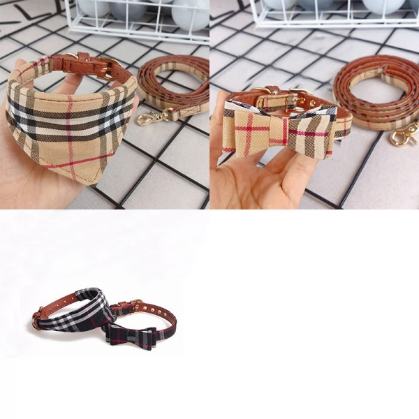 ブランド バーバリー burberry ペット用品 犬 首輪 牽引ロープ セットわかいい 蝶結び付き 胴輪 おしゃれバンダナ 首輪 経典チェック柄 ドッグ リード 調節可能 お出かけ グッズ 