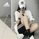 Adidas アディダス Ｔシャツ パンツ 5分ズボン 運動風 ２点セット 黒白 夏 お洒落 男女兼用 