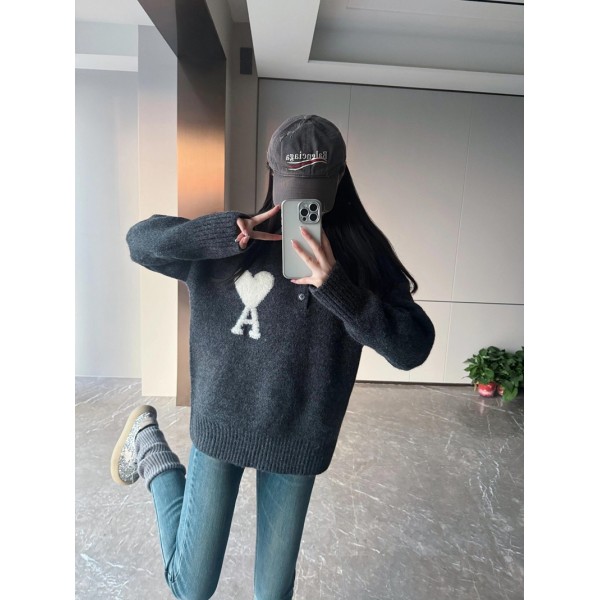 ブランドアミ パリスセーター レディース Ami Paris ポロ ニット 長袖 トップス プルオーバー 流行り 柔らか 暖かい お洒落 カットソー おしゃれ カジュアル 着回し力  春 秋冬 オーバーサイズ