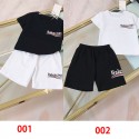 バレンシアガ 子供服 男の子 半袖tシャツ Balenciaga ショートパンツ 短パン 女の子 綿 上下セットアップ 夏服 キッズ ストライプトップス 90 - 160cm 男女兼用 上着 カジュアル クールネック 普段着