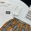 バーバリーキッズポロシャツ トップス Tシャツ ブランドBurberry子供ショーツパンツ ハーフパンツ 格子の柄 男の子 小学生 制服 普段着 キッズ服 半袖 スクール お出かけ 通園 90-160CM 通学 夏 かっこいい 快適 襟付き 上下セット