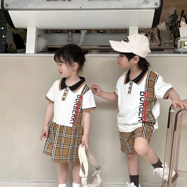 ブランドバーバリー子供セットアップ ガールズポロワンピース Burberryキッズ服 半袖Ｔシャツハーフパンツ 男女兼用 子供服 半袖ポロシャツ 子供 夏 90-150cm
