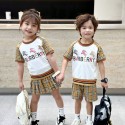 ブランドバーバリー子供服 Burberry 風キッズセットアップ チェック柄セットアップ 兄弟お揃い 半袖Tシャツ ショートパンツ 90-160cm ミニスカート 女の子 春夏服 おしゃれ子供服 カジュアルウェア