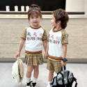 ブランドバーバリー子供服 Burberry 風キッズセットアップ チェック柄セットアップ 兄弟お揃い 半袖Tシャツ ショートパンツ 90-160cm ミニスカート 女の子 春夏服 おしゃれ子供服 カジュアルウェア