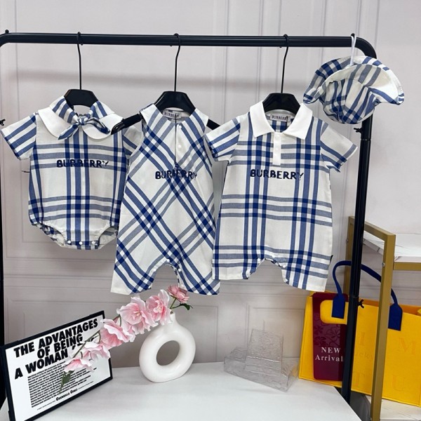 ブランドバーバリー新生児服 ベビー服 ボディスーツ Burberry赤ちゃんロンパース カバーオール コットン 前開きタイプ 半袖 赤ちゃん 女の子 男の子 柔らかい 快適 薄手 可愛い 肌着 夏 73¬100cm