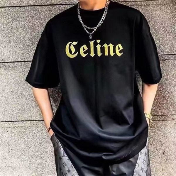 セリーヌ Tシャツ カジュアル 短袖 丸首 Celine ブランド メンズ 上着 春夏 トップス 潮流 人気 男女兼用 ゆったり ファッション コットン製品 肌に優しい 通気性 黒白 s~5xl