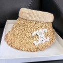 セリーヌサンバイザー 麦わら CELINEレディースサンハット 紫外線 UV カット 大きなつば 日除け 日除けキャップ 可愛い エレガンス ビーズ 小顔効果 女優帽