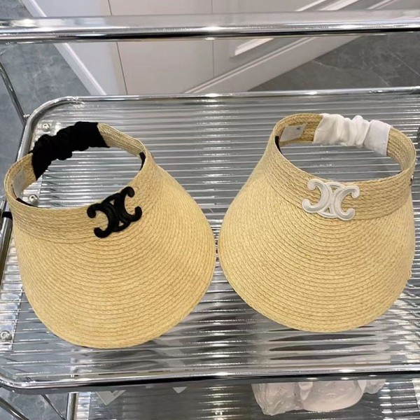 ブランドセリーヌレディース サンバイザー UVカット CELINE 麦わら帽子 キャップ つば広 帽子 ハット 弾性コード付き サイズ調整 あご紐付き 紫外線対策 日焼け防止