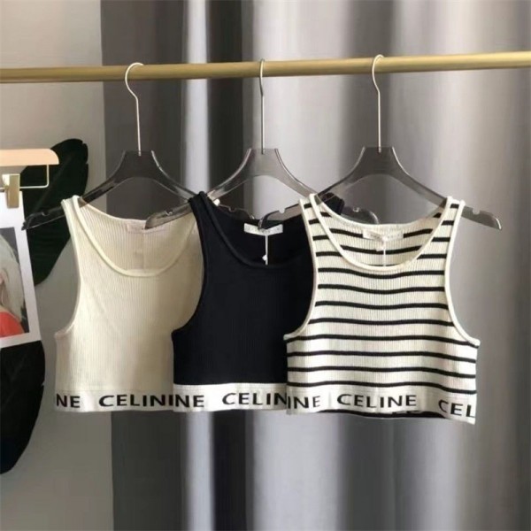 セリーヌニットタンクトップ レディース リブニット Celine キャミソール スクエアネック インナー トップス ノースリーブ 重ね着 通気性 柔らか 無地 夏 春 