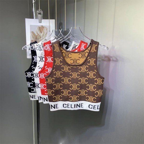セリーヌレディース タンクトップ レディース CELINE ニット ノースリーブ サマートップス ブラウス タンクトップ ベスト インナー レディース 夏 サマーウェア