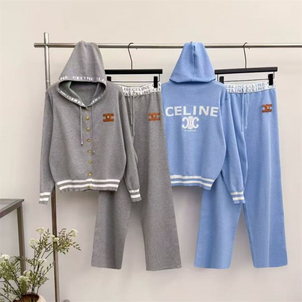 セリーヌセットアップ レディース CELINEニットコート ロングズボン スウェット セーター ワイドパンツ 上下 2点セット ニットパンツ トップス ロングパンツ 大きいサイズ おしゃれ トップス キレイめ 体型カバー S - 2XL 