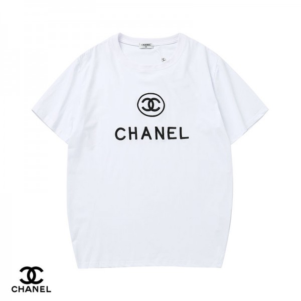 ハイブランドシャネル tシャツ 半袖 コットン製 精緻なプリント柄 メンズシャツ ロゴ付き chanel レディースtシャツ 丸首 ソフト 柔らかい 着心良い 四季通用 s-3xl