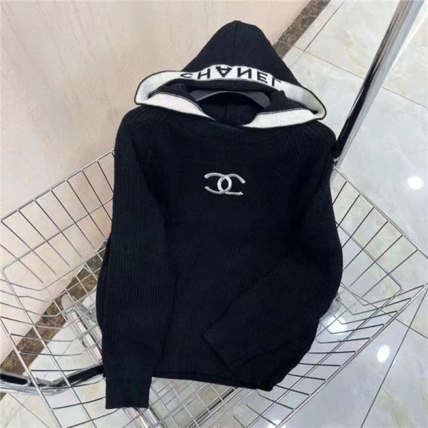 Chanel シャネルハイブランドニット レディース セーター ニットパーカー 長袖 フード付き トップス きれいめ プルオーバー ラグランスリーブ 無地 カジュアル ゆったり きれいめ 暖かい 普段着 通勤 春 秋 冬