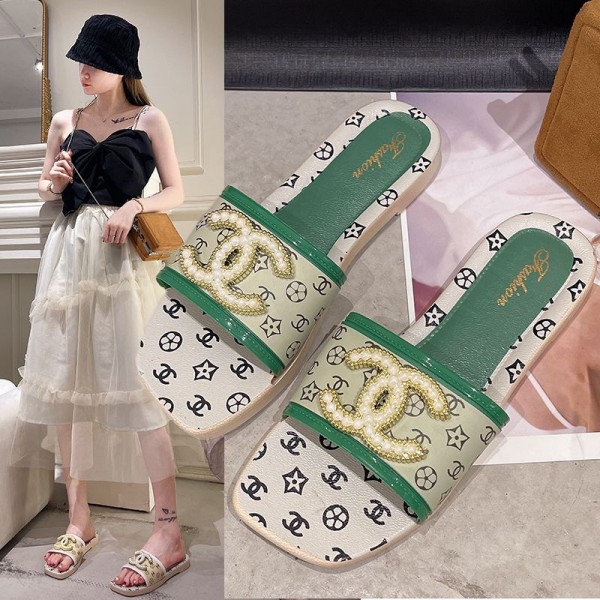 Chanel シャネル女性向けビーサン ミュール サボ ママシューズメンズ向けスリッパ夏履きやすいブランド ローファースリッパ 軽量スリッパ 夏用 涼しい 蒸れないサンダル素足