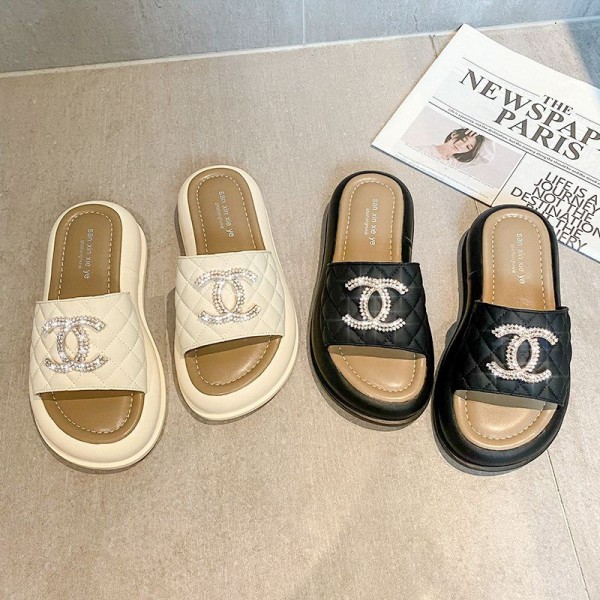 Chanel シャネル ブランド レディース キラキラサンダル お出かけスリッパ 厚底スリッパ カジュアルシューズ 夏のビーチ旅行 ファッションスリッパ 快適な 滑り止めゴムソール 225¬250CM