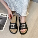 Chanel シャネル ブランド レディース キラキラサンダル お出かけスリッパ 厚底スリッパ カジュアルシューズ 夏のビーチ旅行 ファッションスリッパ 快適な 滑り止めゴムソール 225¬250CM