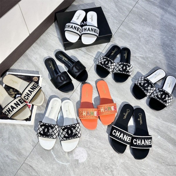 Chanel シャネル女性向けビーサン ミュール サボ ママシューズ可愛い カジュアルシューズ 激安ブランド室内スリッパ シャワー バス トイレ ベランダ用ブランド ローファースリッパ 軽量　225¬260cm