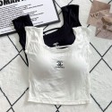 シャネルタンクトップ ショート丈 カップ付き Chanel キャミソール 伸縮性 レディース インナー ノースリーブ ダンス スポーツ トップス 無地 人気 おしゃれで着こなし
