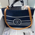 シャネルトートバッグ 大容量 Chanel ハンドバッグ メンズ レディース 手提げバッグ デニム 人気 ユーズド ブルー
