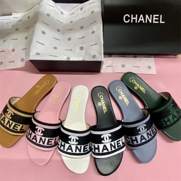 シャネルミュール サンダル レディース つっかけ 歩きやすい Chanel ぺたんこ リゾートサンダル スリッパ 夏用 外履き 甲バックル 気質 225¬260cm