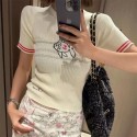 シャネルニットTシャツタッチ Chanelニット半袖 カットソー トップス ストレッチ  XS - Mレディース 韓国 刺繍 セーターTシャツ 涼しい 