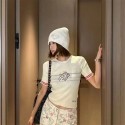 シャネルニットTシャツタッチ Chanelニット半袖 カットソー トップス ストレッチ  XS - Mレディース 韓国 刺繍 セーターTシャツ 涼しい 