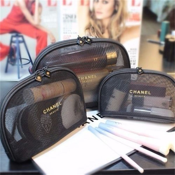 シャネルメッシュポーチ ミニ Chanelメイクアップバッグ 小さめ 可愛い 旅行 パウダーケース ナイロンメッシュ トラベルポーチ ３個セット メッシュケース ミニポーチ かわいい 化粧ポーチ 薄型 メッシュ