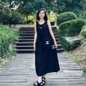 シャネルロングワンピース レディース ブランドChanel ノースリーブ バルーン ワンピース 夏 スカート 体型カバー  S - L キャミワンピース 袖なし aライン ロング丈 着痩せ ブラック
