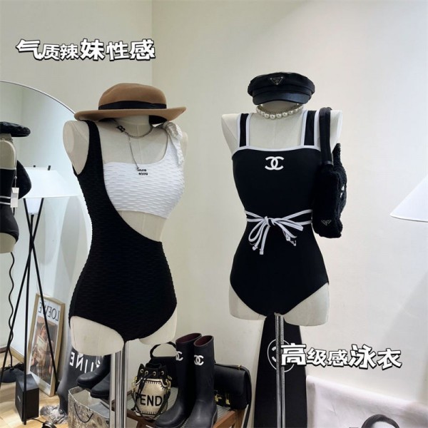 シャネル 水着 レディース スクール スポーティー MIUMIU ワンピース 体型カバー M - XL オールインワン パット付き バックレス バイカラー 速乾 シンプル 着瘦せ 大人 学生 海 水泳 温泉 水陸両用 競泳