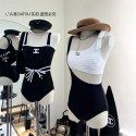 シャネル 水着 レディース スクール スポーティー MIUMIU ワンピース 体型カバー M - XL オールインワン パット付き バックレス バイカラー 速乾 シンプル 着瘦せ 大人 学生 海 水泳 温泉 水陸両用 競泳