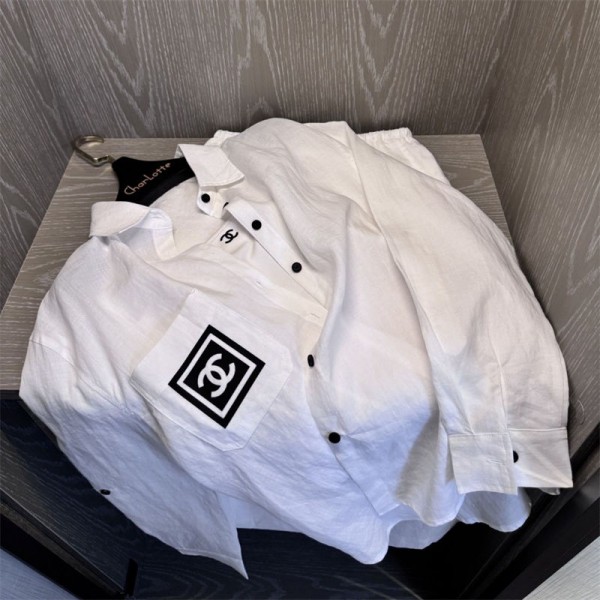 シャネルレディース シャツ ワイドスカート セットアップ ブラウス 2点セット Chanel ロングドレス トップス ドレス 上下セットS - L ガウチョスカート 長袖シャツ 日焼け止めブラウス ロングドレス カジュアル ゆったり フォーマル 長袖 春夏秋