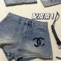 Chanelレディース デニムショートパンツ 大きいサイズ 刺繍 シャネルハイウェスト短パン ネイビー ショーツ 着痩せ 流行り おしゃれ セレブ愛着 S - XL 