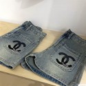 Chanelレディース デニムショートパンツ 大きいサイズ 刺繍 シャネルハイウェスト短パン ネイビー ショーツ 着痩せ 流行り おしゃれ セレブ愛着 S - XL 