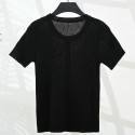シャネルニットＴシャツ レディース 半袖 トップス サマーニット さらっと爽やか 楽に着れ 肌ざわり柔らか 透かし編みニット Uネック パフスリーブ おしゃれ きれいめ ゆったり 通勤 春 夏 秋 刺繍