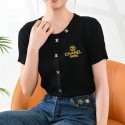 シャネルニットＴシャツ レディース 半袖 トップス サマーニット さらっと爽やか 楽に着れ 肌ざわり柔らか 透かし編みニット Uネック パフスリーブ おしゃれ きれいめ ゆったり 通勤 春 夏 秋 刺繍