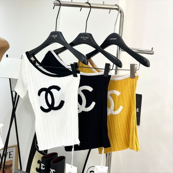 シャネルワンショルダー 半袖 tシャツ レディース ニット 体型カバー Chanel カットソー 弾力 肩出し Tシャツ トップス おしゃれ ワンショルダー 大きいサイズ ティーシャツ韓国風 夏服