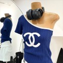 シャネルワンショルダー 半袖 tシャツ レディース ニット 体型カバー Chanel カットソー 弾力 肩出し Tシャツ トップス おしゃれ ワンショルダー 大きいサイズ ティーシャツ韓国風 夏服