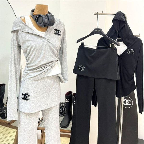 シャネルスウェット上下セット レディース 2点セットChanel  ジャージ セットアップ スポーツ パーカー+ロングパンツ フード付き 上品 おしゃれ ゆったり カジュアル ins風 可愛い 通学 リーゾト 部屋着M,L 
