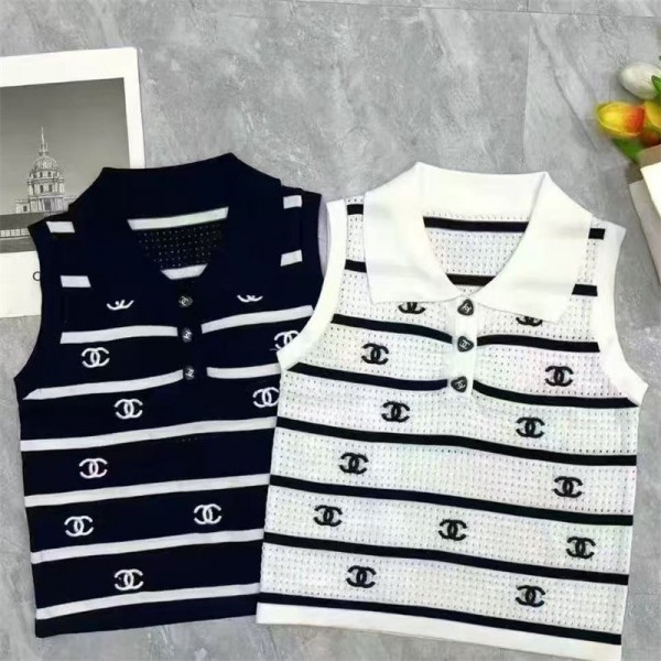 シャネルタンクトップ レディース ニット ブランドChanel ノースリーブ 夏 キャミソール Tシャツ 薄手 カットソー サマーニット おしゃれ ニットタンクトップス インナー 重ね着 レイヤード さらさら 柔らか カジュアル  S - L 