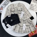 シャネル子供スーツ ツイードスーツ 3点セット キッズ セット Chanel フォーマルスーツ ガールズ 100 - 150cm  スカート インナーｔシャツ ジャケット ショート丈 子供服 キッズセッアップ 可愛い チャック柄 お洒落 卒業式 入学式 幼稚園 七五三 結婚式 発表会