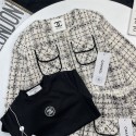 シャネル子供スーツ ツイードスーツ 3点セット キッズ セット Chanel フォーマルスーツ ガールズ 100 - 150cm  スカート インナーｔシャツ ジャケット ショート丈 子供服 キッズセッアップ 可愛い チャック柄 お洒落 卒業式 入学式 幼稚園 七五三 結婚式 発表会